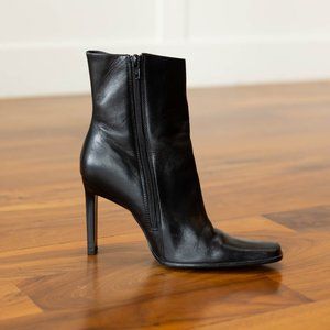 Vintage Baker Black Leather Women's High Heeled Boots, 4 inch heel squar…